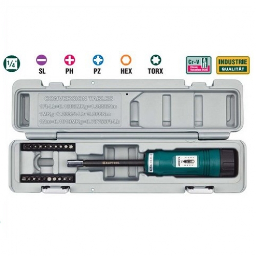  Отвертка динамометрическая KRAFTOOL со шкалой, регулируемая, 1-8 Нм, точность +/-6%, 20 бит, в боксе 