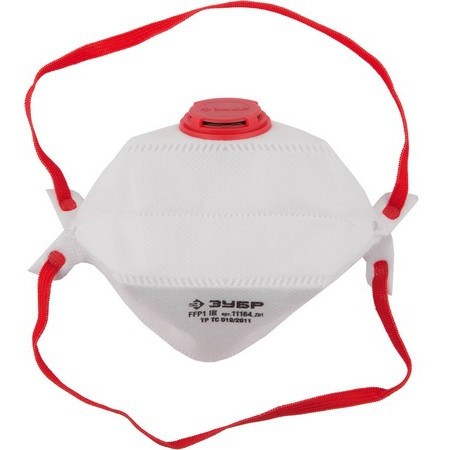  Плоская полумаска фильтрующая ЗУБР ТК-80 FFP1 с клапаном 3-х панельная 