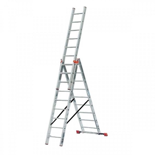  Лестница СИБИН универсальная, трехсекционная со стабилизатором, 8 ступеней 