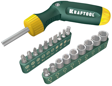  Набор KRAFTOOL "EXPERT" Отвертка "BIT-LOCK" реверсивно-рычажная с битами и торц.головк., 21 предмет 