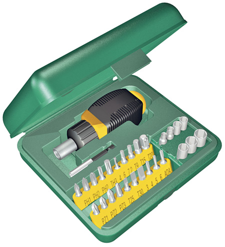  Набор KRAFTOOL Отвертка реверсивная с битами и торцевыми головками, 29 предметов 