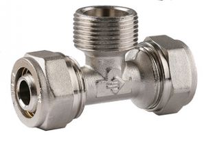  Тройник ЗУБР с наружной резьбой, цанга-штуцер, 3/4"х20х2,0 мм, никель 