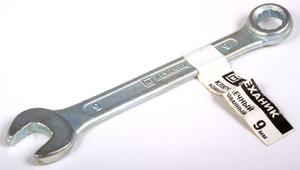  Ключ комбинированный, 9 мм, оцинкованный, ЗУБР "МЕХАНИК" 