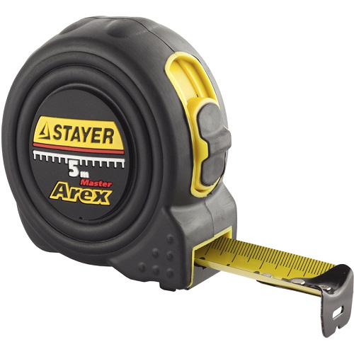  Рулетка STAYER BlackMax 5м / 25мм в ударостойком полностью обрезиненном корпусе  и двумя фиксаторами 