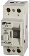 Выключатель дифференциальный "УЗО" СВЕТОЗАР, 2-полюсный, 40 A, "AC", откл.диф.ток. 30 мА, 230 В 