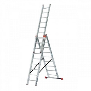  Лестница СИБИН универсальная, трехсекционная со стабилизатором, 11 ступеней 