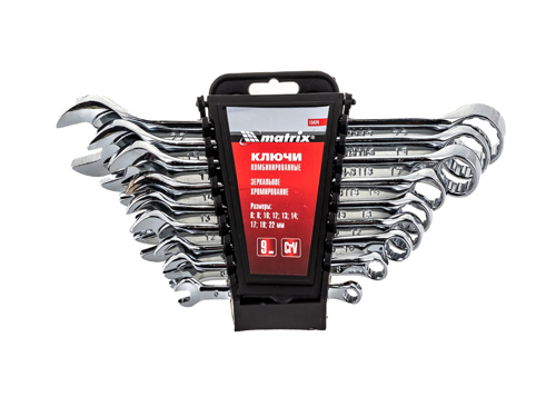  Набор ключей комбинированных CrV 6 - 22 мм, полированный хром, 9 шт // MATRIX 
