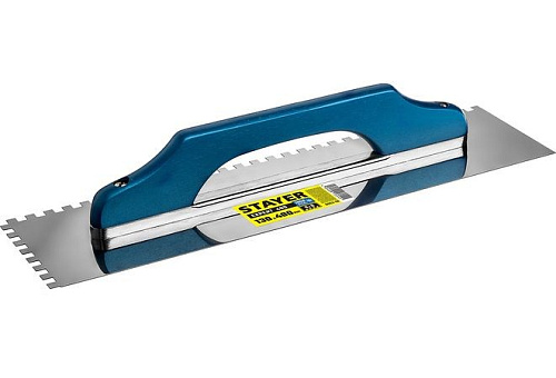  STAYER Eхpert 480 130х480мм, 8х8 мм, гладилка  "Швейцарская" нержавеющая с пластиковой ручкой, зубча 