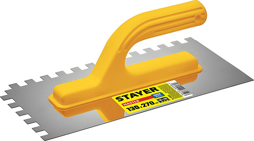  STAYER Master 130х27 0мм, 10х10 мм, гладилка штукатурная зубчатая нержавеющая с пластиковой ручкой 