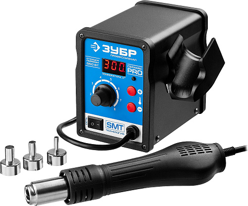  Паяльная станция термовоздушная ЗУБР "ПРОФЕССИОНАЛ", цифровая, 100-500°C, шаг 1°C, 120л/мин, 650Вт,  