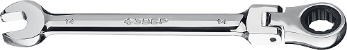 Комбинированный гаечный ключ трещоточный шарнирный 14 мм, ЗУБР 