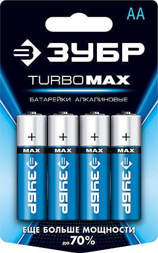  Батарейка щелочная 1.5 В, тип АА, 4 шт, Зубр Turbo-MAX 59206-4C_z01 