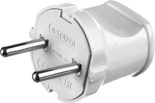  Вилка STAYER "MASTER" электрическая, 6А/220В, белая 