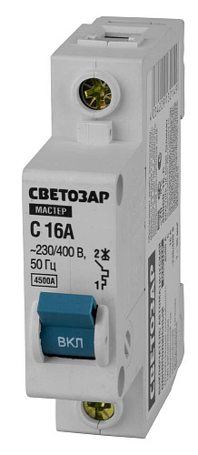  Выключатель СВЕТОЗАР автоматический, 1-полюсный, "С" (тип расцепления), 16 A, 230 / 400 В 