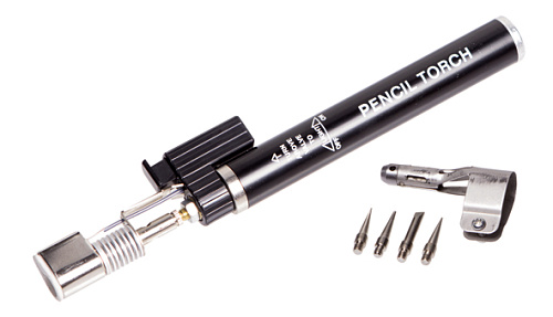  Горелка газовая карандаш с пьезоподжигом, в комплекте с четырьмя насадками для пайки (Hobbi) (шт.) 