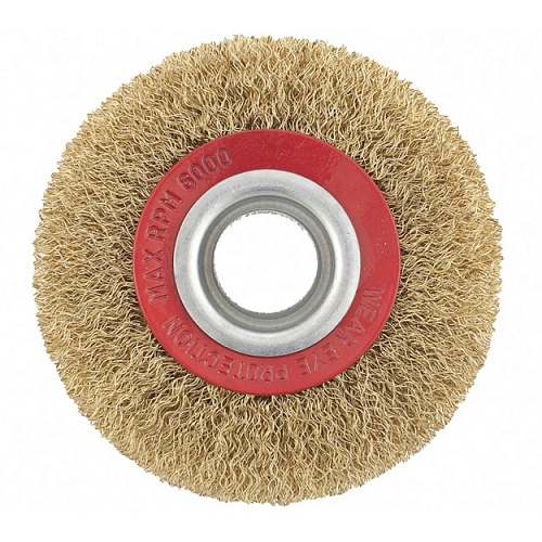  Щетка для точила, 100 мм, посадка 20 мм, плоская, латунир. витая проволока// MTX 
