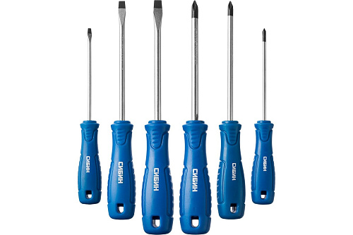  Набор отверток с закаленным стержнем, 6 предм. маслобензостойкая рукоятка, в блистере, СИБИН 