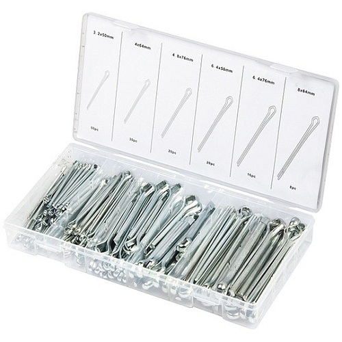  Набор шплинтов, S головки х L: 3,2х50, 4х64, 4,8х76, 6,4х50, 6,4х76, 8х64 мм, 144 предм.// СИБРТЕХ 