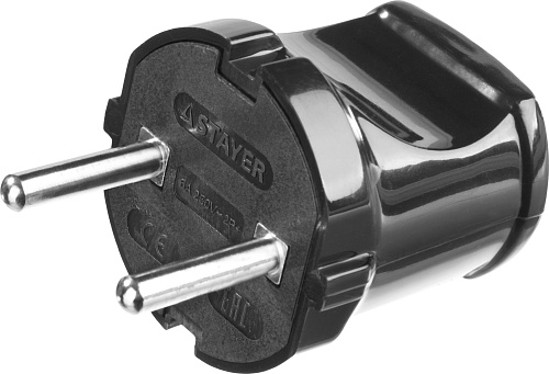  Вилка STAYER "MASTER" электрическая, 6А/220В, черная 