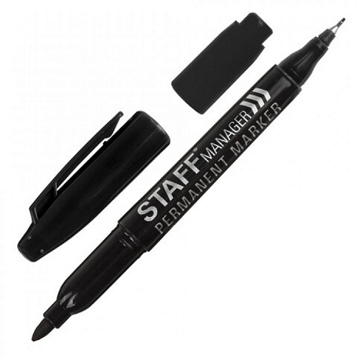  STAFF Маркер перманентный двусторонний Manager, ЧЕРНЫЙ, наконечники 0,8мм / 2,2мм, 151625 