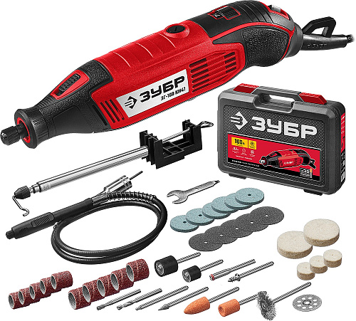 Гравер электрический, ЗУБР ЗГ-160 КН41, 220В, 160 Вт, 3.2 мм, 15000-35000 об/мин, набор насадок, цан 