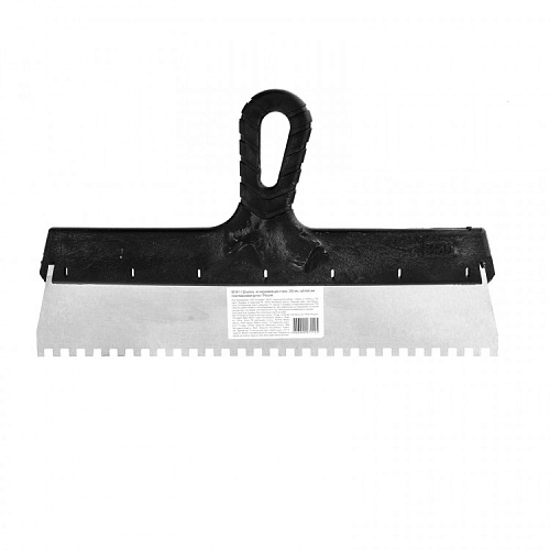  Шпатель из нержавеющей стали, 350 мм, зуб 6х6 мм, пластмассовая ручка 