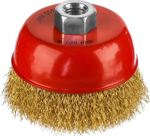  Щетка чашечная для УШМ, витая стальная латунированная проволока 0,3 мм, d=100 мм, MIRAX 35142-100 