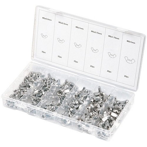  Набор гаек  М5х0,5, М5х0,8, М6х0,75, М6х1, М8х1, М8х1,75 мм, с "барашком", 150предм.// СИБРТЕХ 