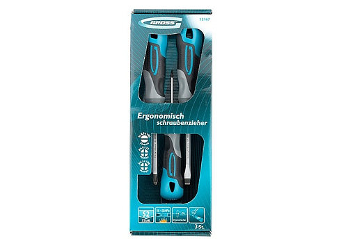  Набор отвёрток комбинированный 3 шт,S2, трехкомпонентная рукоятка//GROSS 