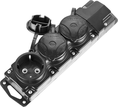  Колодка СИБИН для удлинителя, 3 гнезда, заземление, защитные крышки, IP44, макс мощность 3500Вт 