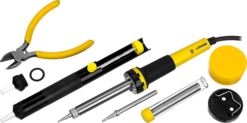  Набор STAYER "PROFI" для паяльных работ, паяльник 55300 + подставка + припой + жало сменное + шприц  