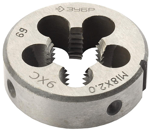  Плашка ЗУБР "МАСТЕР" круглая ручная для нарезания метрической резьбы, мелкий шаг, М8 x 1,0 