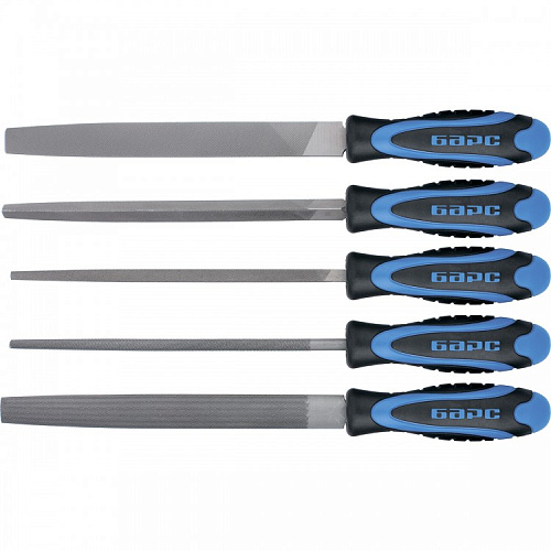  Набор напильников 200 мм, 5шт., двухкомпонентная рукоятка // БАРС 