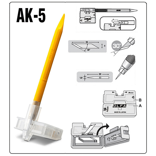  Нож OLFA "Utility Models" перовой дизайнерский, для точных работ, рукоятка с мини шпателем, 5 лезвий 