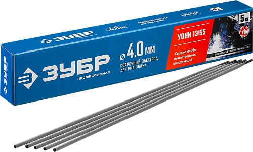  Электроды сварочные ЗУБР УОНИ 13/55, с основным покрытием, 4х450 мм, 5 кг 
