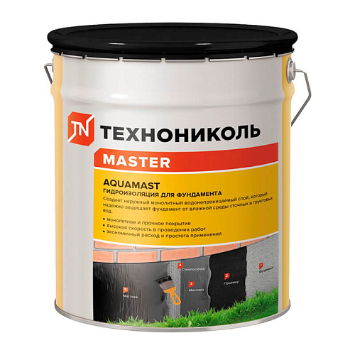  Мастика битумная АкваМаст гидроизоляционная для фундамента, 18 кг 