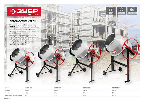  Бетономешалка ЗУБР МАСТЕР БС-120-600 