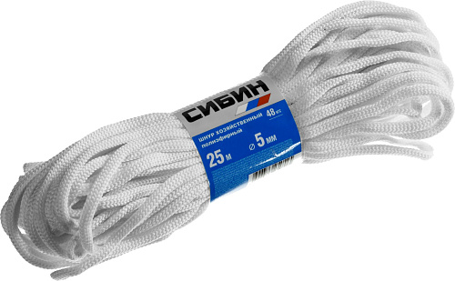  Шнур хозяйственный СИБИН, полиэфирный, длина 25 м, диаметр - 5мм 