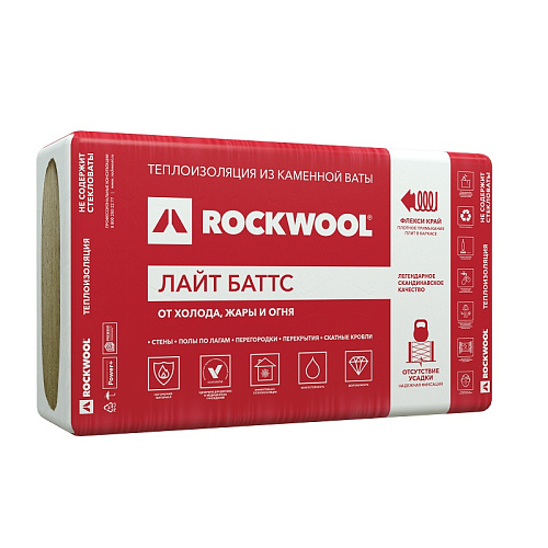  Утеплитель ROCKWOOL ЛАЙТ БАТТС 1000х600х100 мм, 5 шт 