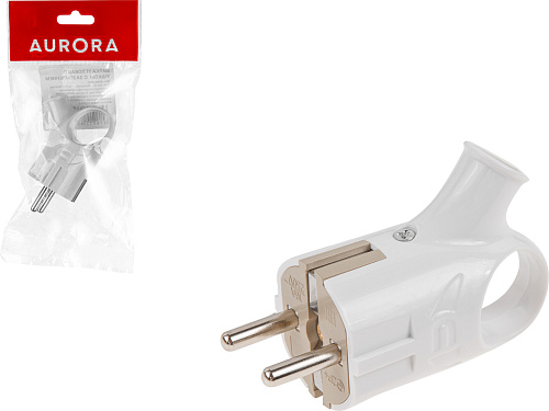 Вилка угловая с ушком (с/з, 16А, 250В) белая, AURORA 