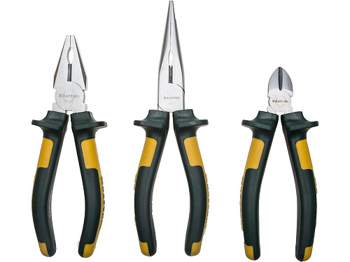  Набор губцевого инструмента, 3 предм. Cr-Mo,маслобенз двухкомп. рукоятки, KRAFTOOL"KRAFT-MAX" 