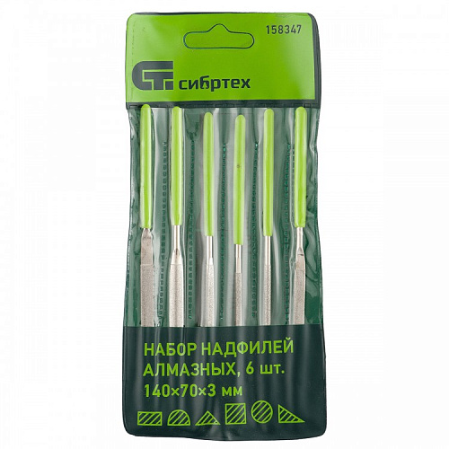  Набор надфилей алмазных, 140х70х3, 6 шт.// СИБРТЕХ 