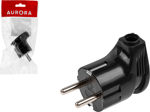  Вилка угловая (с/з, 16А, 250В) черная, AURORA 