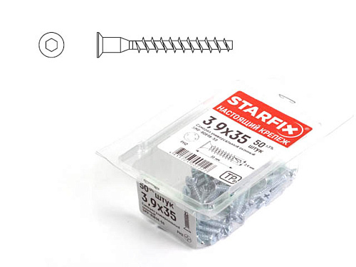  Конфирмат 7.0х70 мм с внутр. шестигр. (30 шт в пласт. конт.) STARFIX 