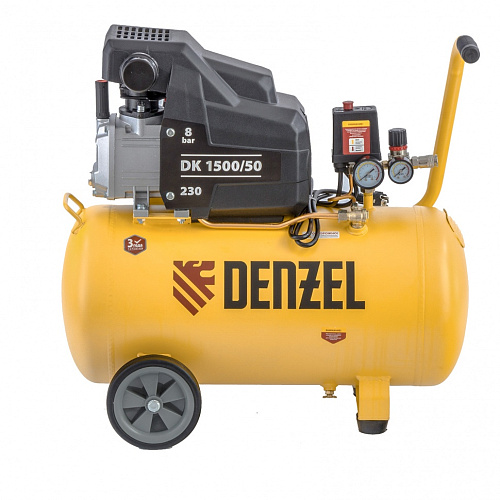 Компрессор воздушный прям. привод DC1500/50, 1,5 кВт, 50 литров, 220 л/мин// Denzel 