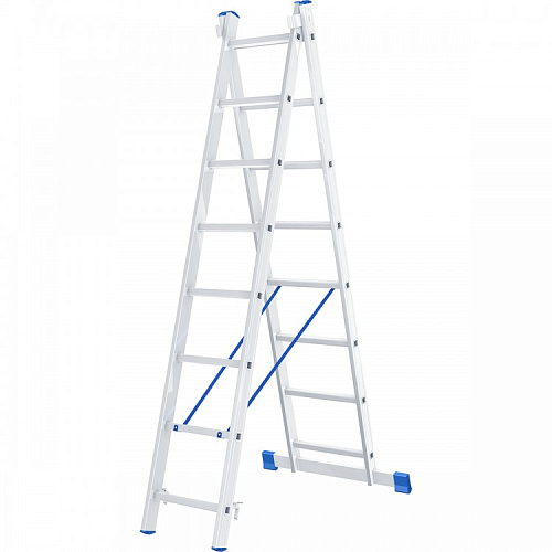  Лестница, 2 х 8 ступеней, алюминиевая, двухсекционная // СИБРТЕХ // Pоссия 