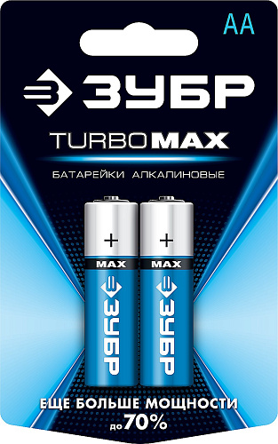  Батарейка щелочная 1.5 В, тип АА, 2 шт, Зубр Turbo-MAX 59206-2C_z01 