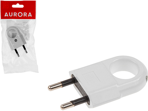  Вилка с кольцом (б/з, 10А, 250В) белая, AURORA 