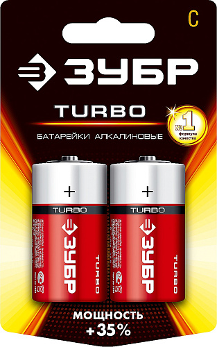  Щелочная батарейка 1.5 В, тип С, 2 шт, ЗУБР Turbo 