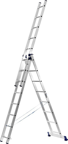  Лестница СИБИН универсальная, трехсекционная со стабилизатором, 7 ступеней 